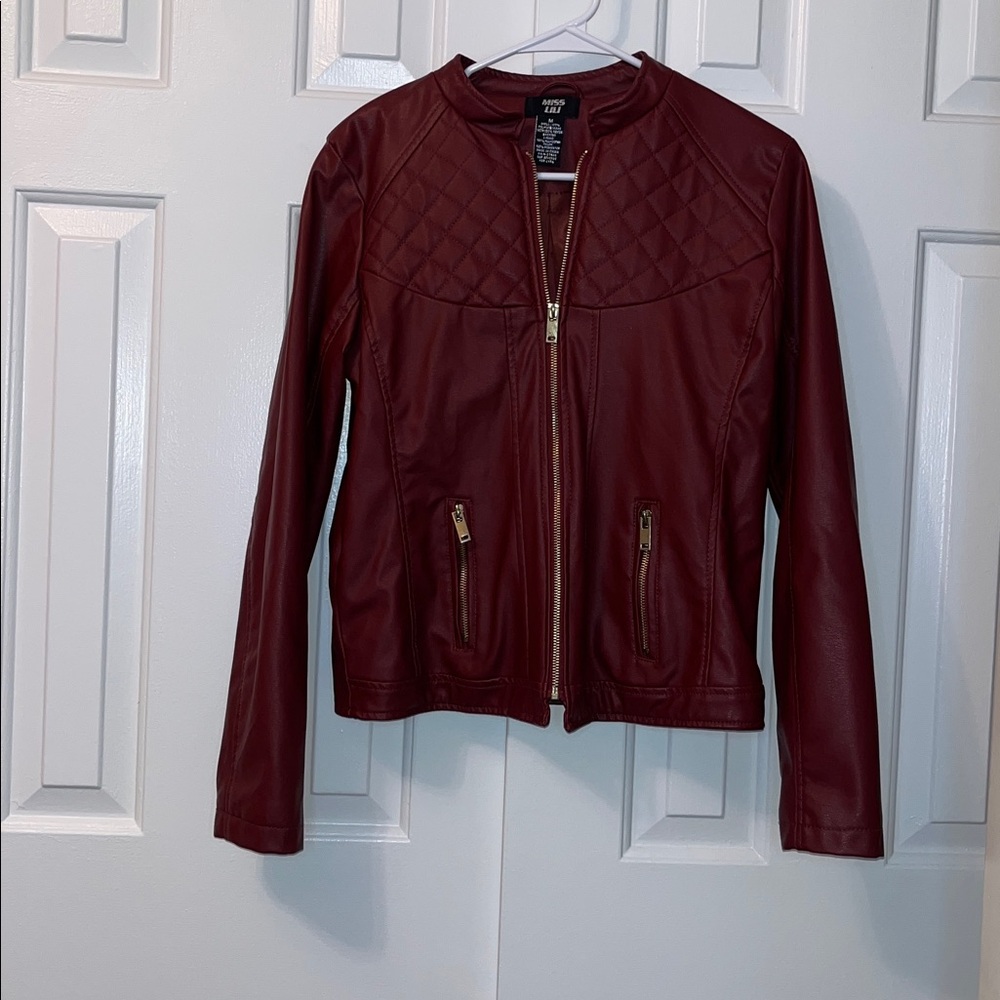 Miss Lili Burgundy‎ Quilted Faux Leather Biker Moto Style Jacket Size M